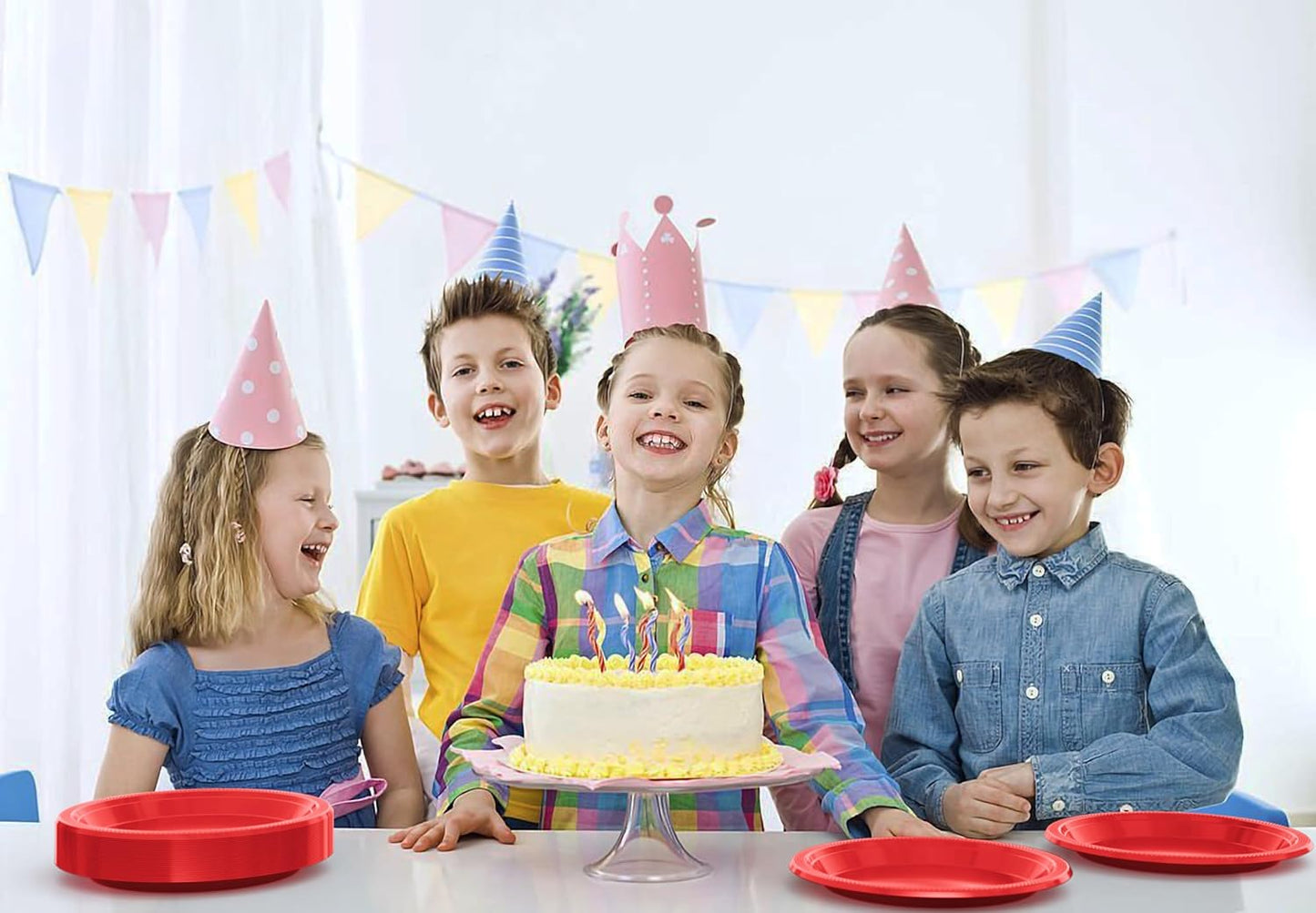 Exquisite Party Solids Red Plastic Plates For Party 10" Red Disposable Plates Heavy Duty 100 Pcs Plastic Dinnerware Sets Heavy Duty 350 GSM Disposable Dinnerware Set