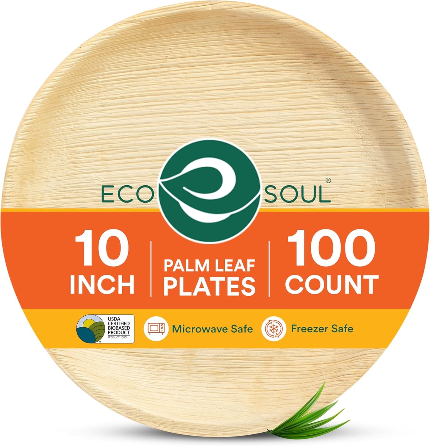 ECO SOUL Compostable 10 Inch Palm Leaf Round Plates (100 Count) Like Bamboo Plates | Biodegradable | Eco-Friendly, Microwave & Oven Safe