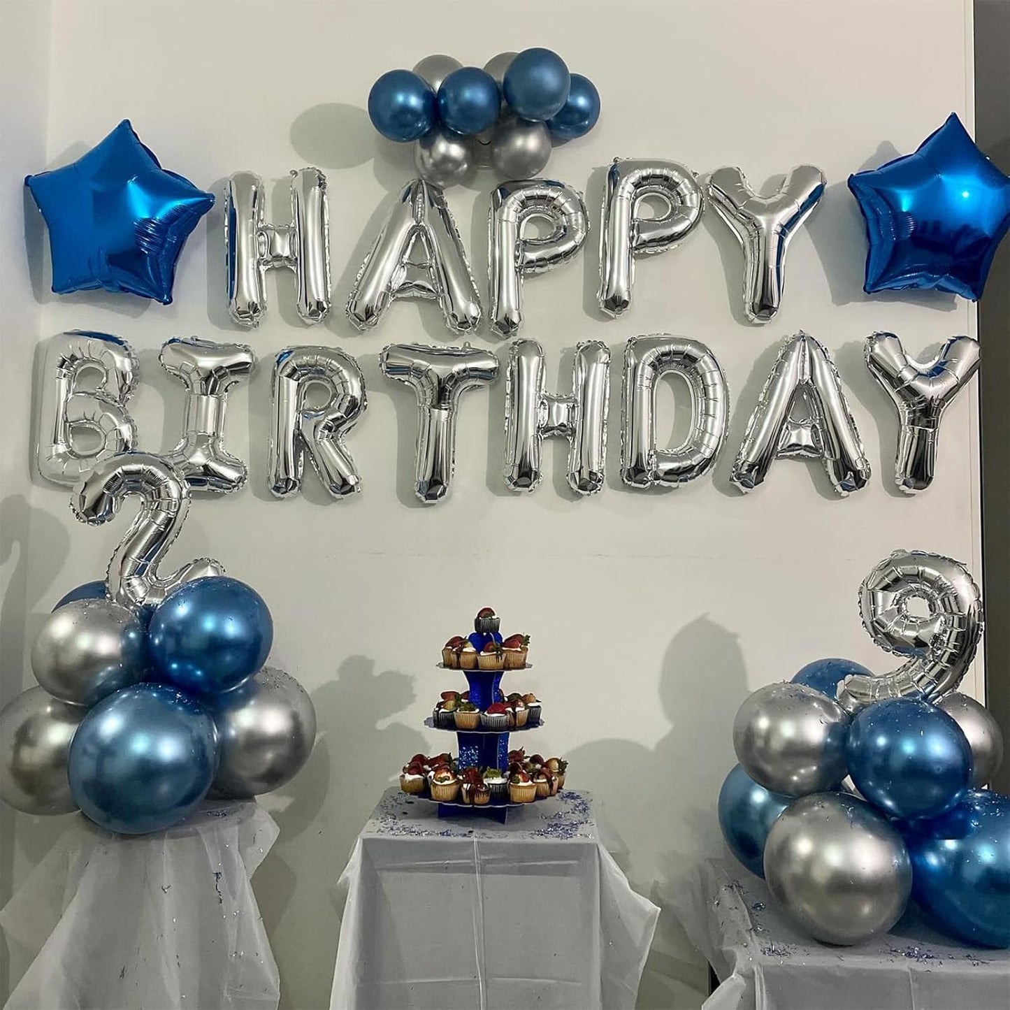Silver Happy Birthday Balloon Banner, 16 Inch Foil Mylar Happy Birthday Balloons Letters, Reusable Happy Birthday Sign, Silver Birthday Decorations for Women, Men, Boys and Girls