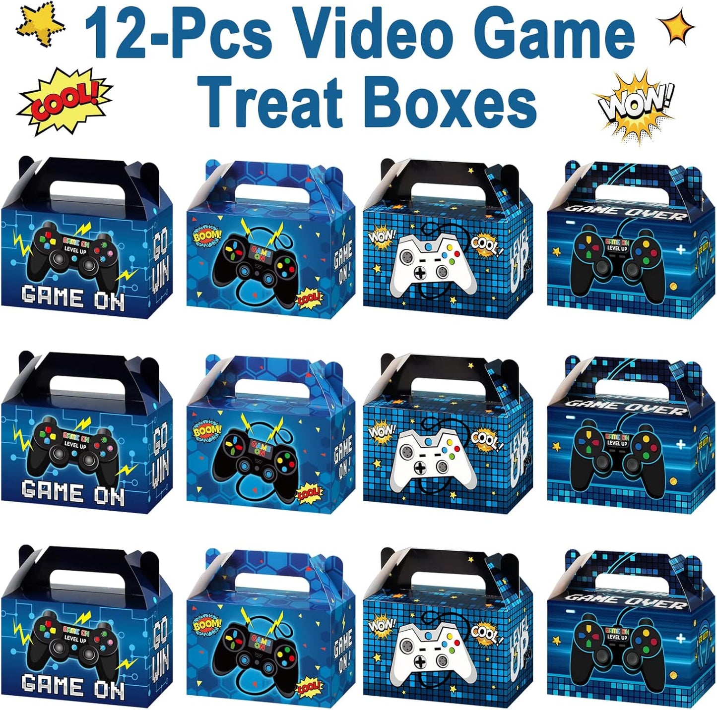 12 Pcs Video Game Bags Gamer Party Favors Treat Gift Boxes Gamer Candy Bags Gaming Party Favors Goody Boxes for Kids Boys Video Game Birthday Decorations Supplies 6 x 3 x 3.5 Inches（Blue）