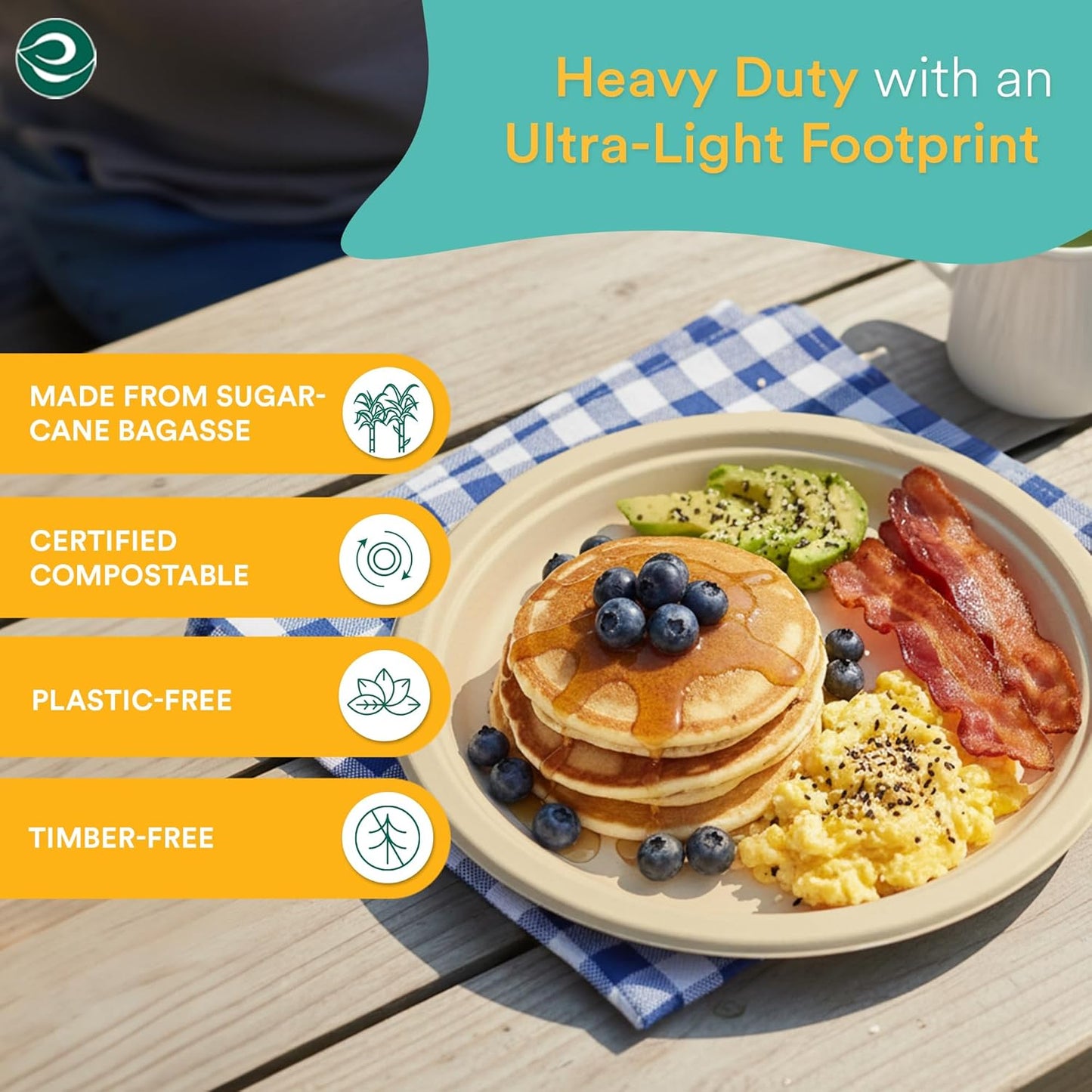 ECO SOUL 100% Compostable 10 Inch Paper Plates 200 [2x100 Pc] Disposable Party Plates I Heavy Duty Eco-Friendly Sturdy Dinner, Wedding, Event Plates I Biodegradable Unbleached Sugarcane Eco Plates