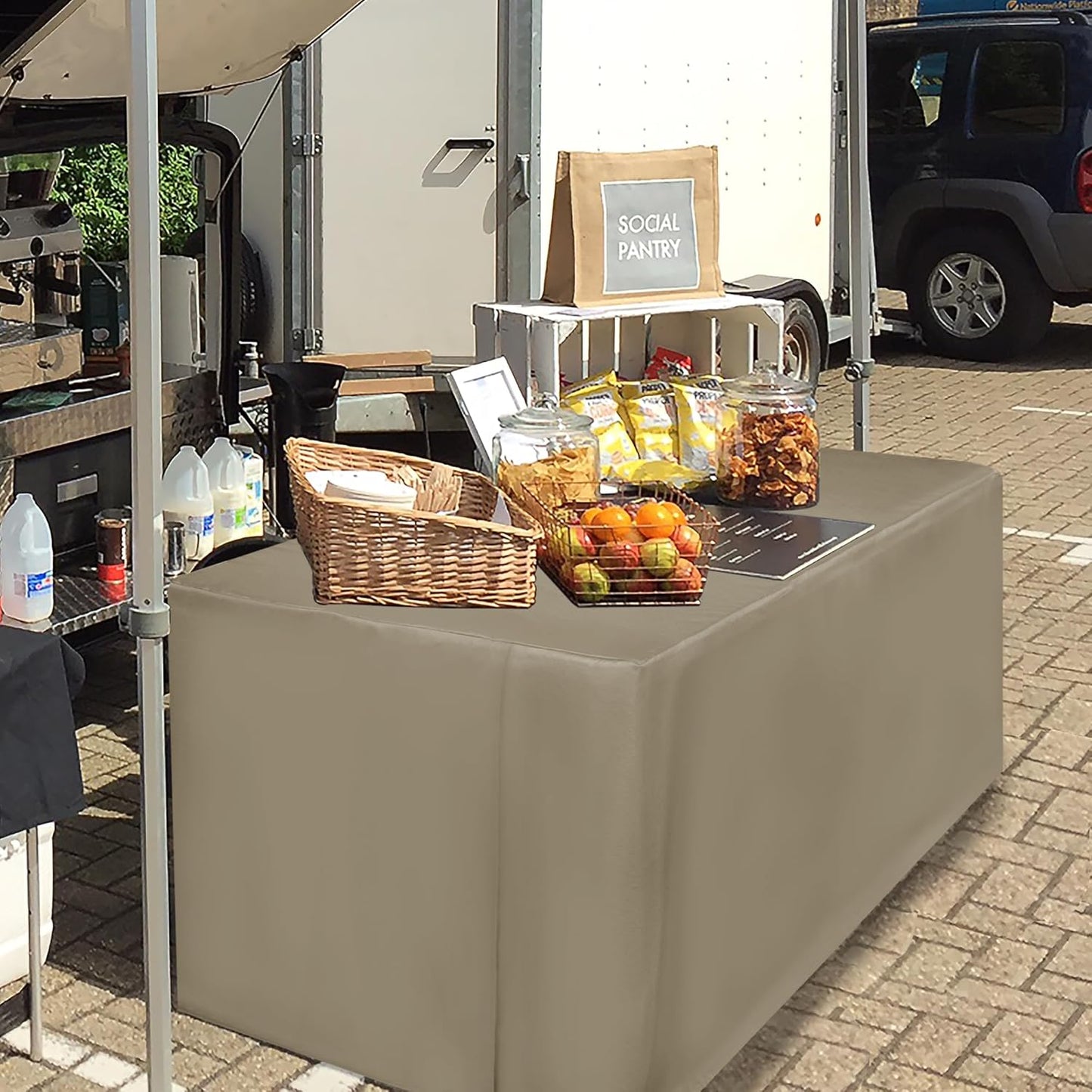 HolidayIdeas Fitted Taupe Table Covers - 96 x 30 Inch - 2 Pack Rectangle Tablecloths for 8 Foot Tables, Polyester Fabric Table Cloth for Parties, Holiday Dinner, Wedding, Trade Show