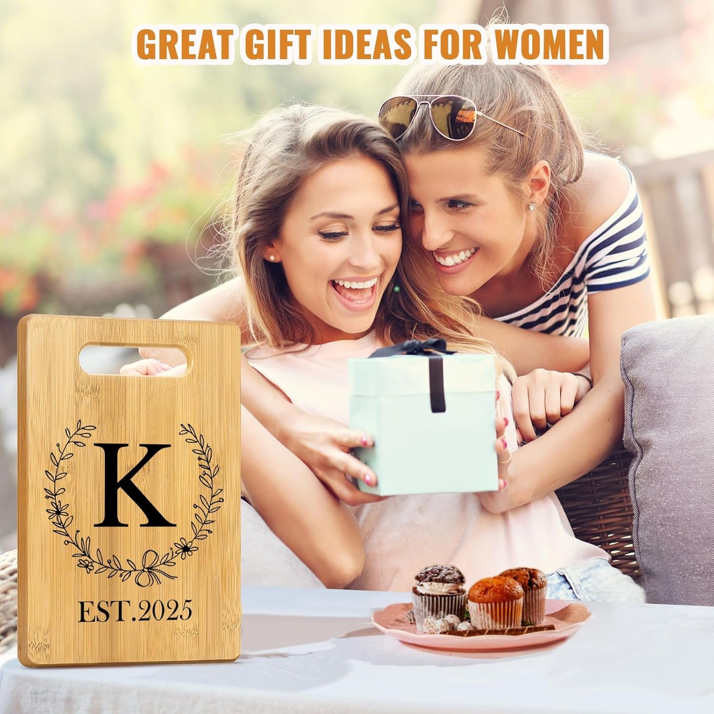 Personalized Cutting Board, Monogrammed Wedding Gift for Couple Newlywed 2025, Initial Birthday Gifts for Women, Gift for Bridal Shower Wedding Shower Engagement Anniversary Housewarming(Letter-K)