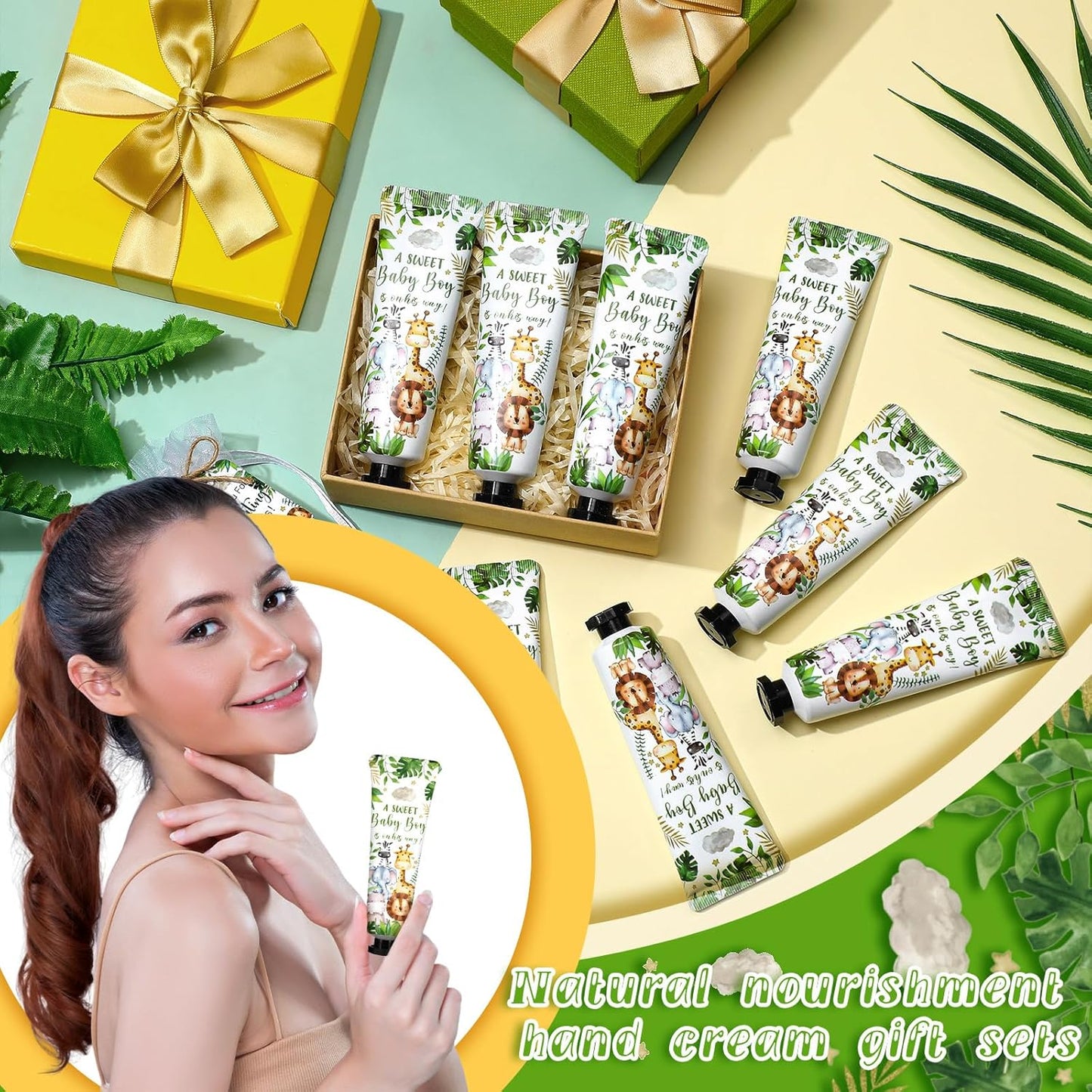 48 Sets Christmas Baby Shower Hand Cream Gift Winter Party Favors for Guests Gift Bulk Mini Travel Size Hand Lotion Set for Guests(Animals)