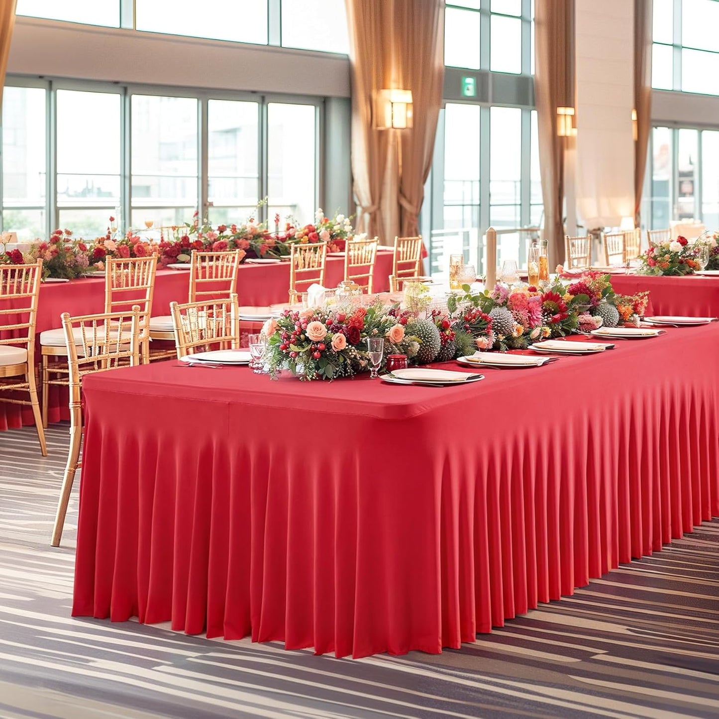 PARTISKY Red Spandex Tablecloth for 6ft Rectangle Tables, Stretchable Table Cover Skirt for Folding Tables Weddings Parties Banquets Events Trade Shows and Dessert Table