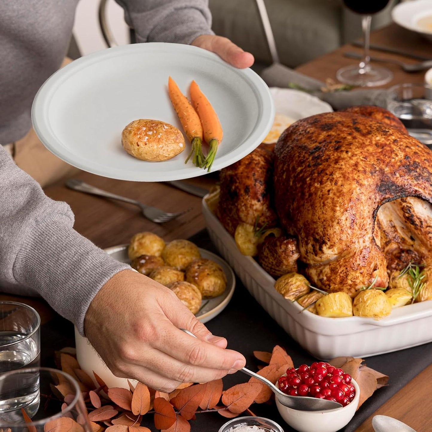 ECOLipak 9 inch 150 Pack Compostable Paper Plates, Heavy Duty Disposable Biodegradable Eco-friendly Sugarcane Bagasse Plates for Party Thanksgiving