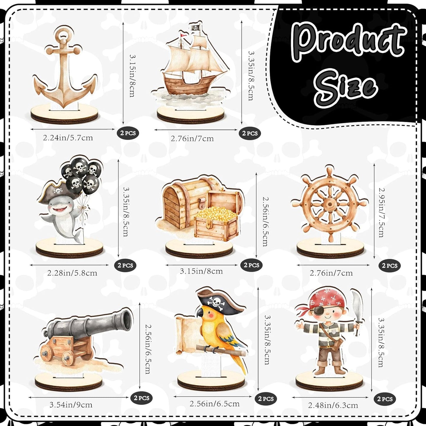 16 Pcs Wooden Pirate Party Table Centerpiece Halloween Pirate Ship Captain Hat Parrot Treasure Map Skull Tabletop Detachable Sign Display Decoration Baby Shower Birthday Table Toppers Photo Props