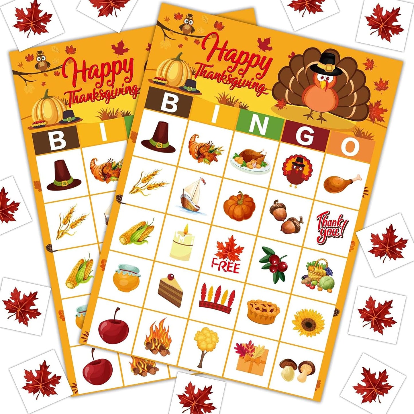 BAYLAY Thanksgiving Bingo Game- 24 Players Bingo Crads for School Classroom Family Birthday Party Activities