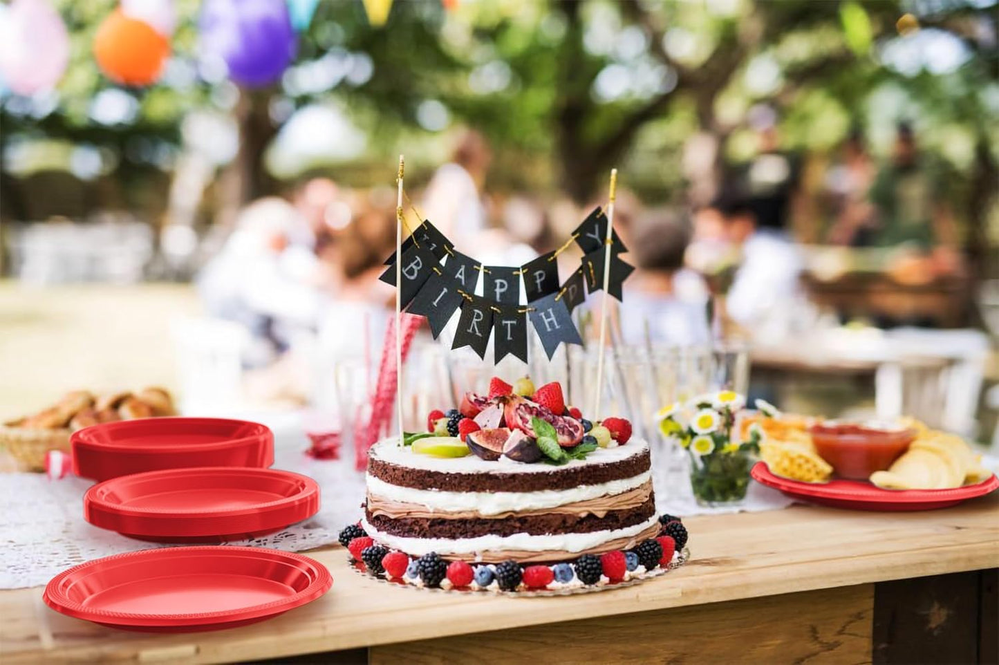 Exquisite Party Solids Red Plastic Plates For Party 9" Red Disposable Plates Heavy Duty 100 Pcs Plastic Dinnerware Sets Heavy Duty 350 GSM Disposable Dinnerware Set