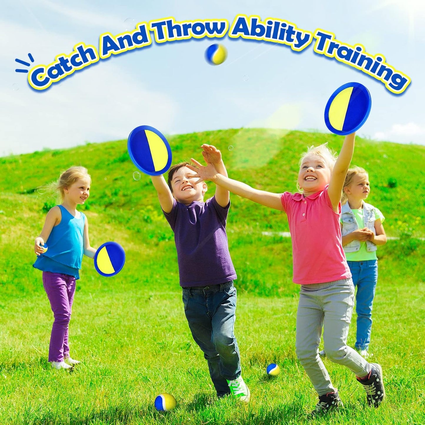 Charniol Kids Toys Toss and Catch Game Set 12 Paddles 6 Balls Beach Game Outdoor Ball Sports Games Toss and Catch Ball Set with Paddles Ball Nylon Catch Toys for Kids Adults