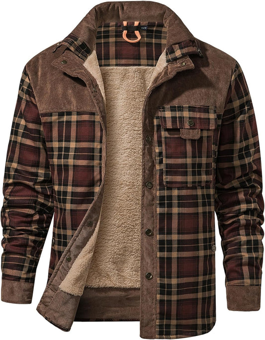 Mr.Stream Men's Outdoor Casual Vintage Long Sleeve Plaid Flannel Button Down Shirt Jacket