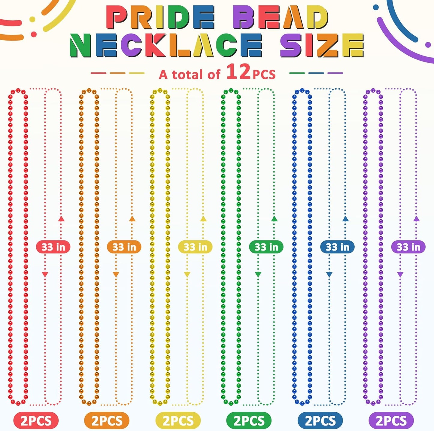 12PCS Pride Accessories, Pride LGBTQ Beads Necklace Stuff, Metallic 6 Kinds of Rainbow Necklace Bulk, Gay Lesbian LGBT Costumes Decorations for Pride Month Parade Throws Party Favors