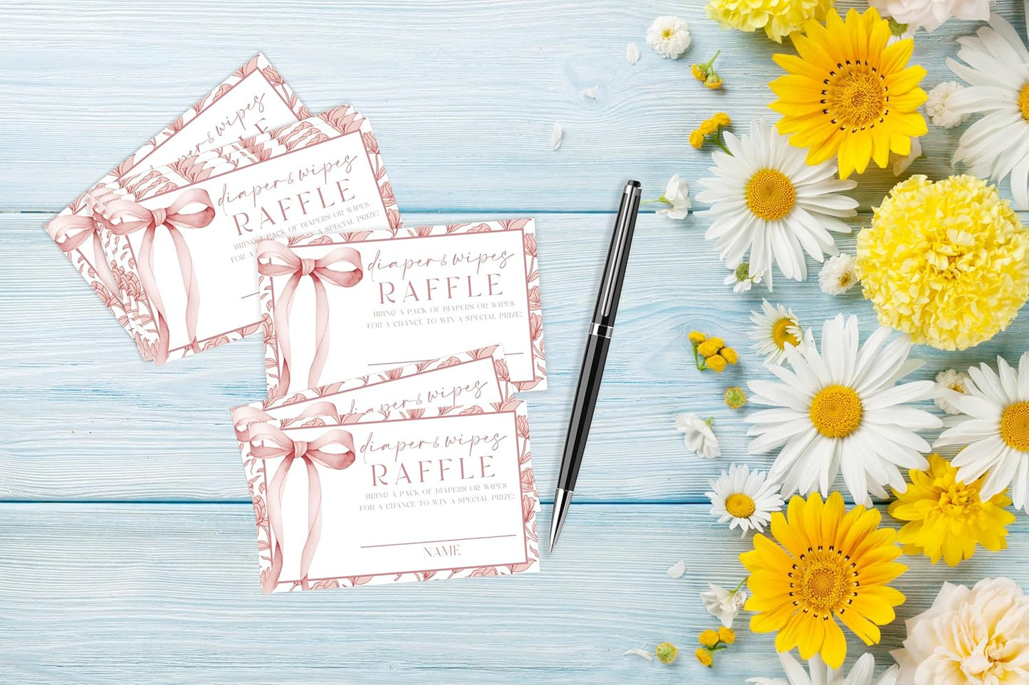 Pink Bow Baby Shower Games, 1 Diaper Raffle Sign And 50 Baby Shower Raffle Tickets, Baby Shower Table Decorations for Baby Shower and Gender Reveal Party, Reveal Party Supplies, Baby Shower Gifts-3