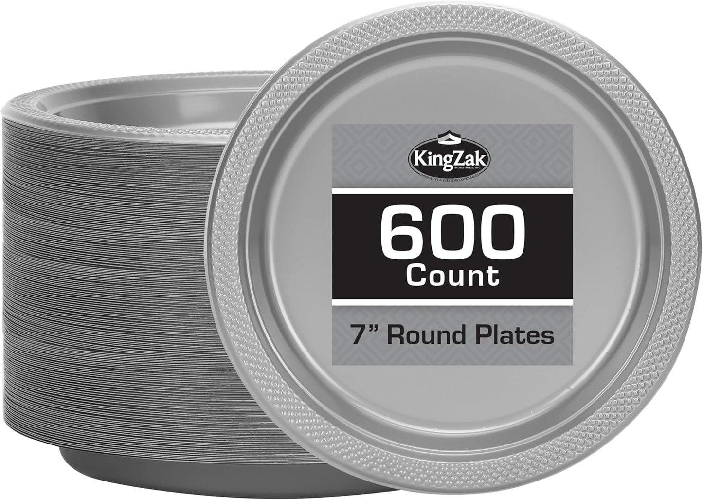 Hanna K. Signature Silver Plastic Plates 7 Inch - 600 count - Plastic Solid Round Party Plates For Weddings, BBQs, Birthday Plates - Disposable Silver Plates - Plastic Dessert Plates