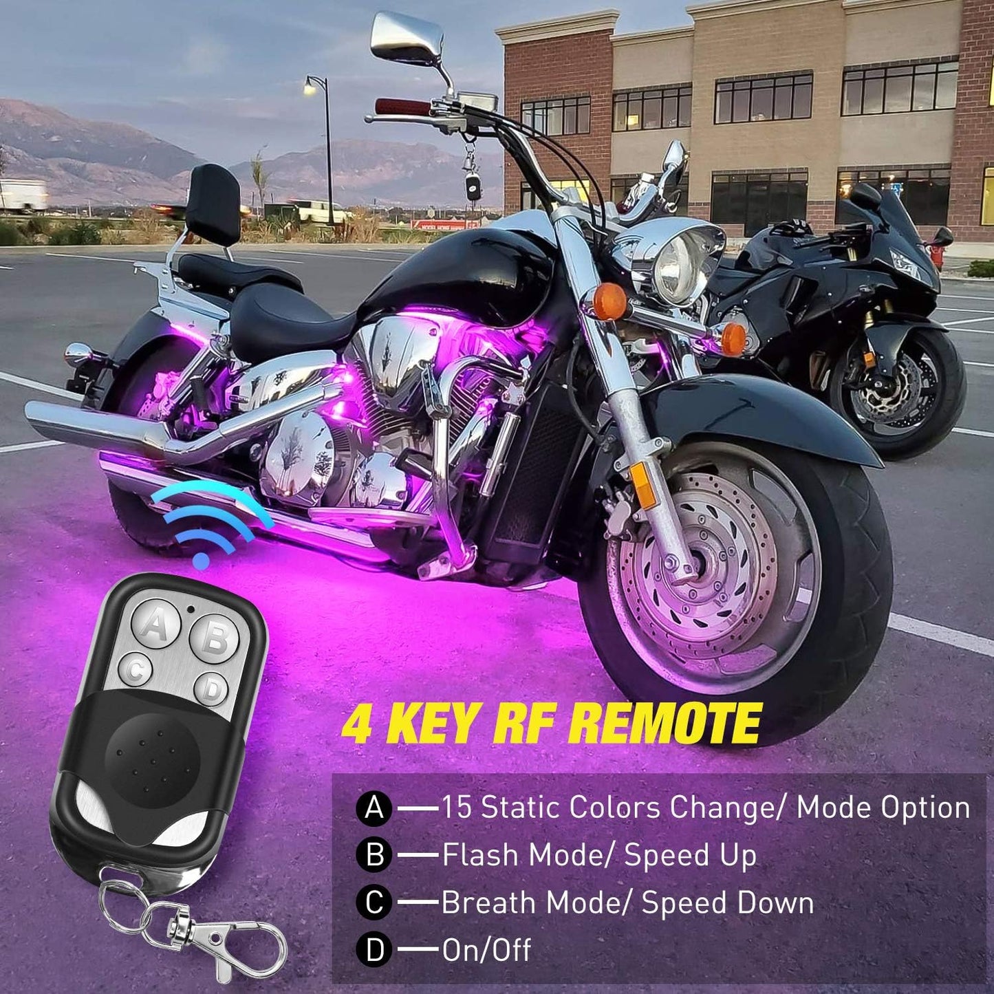 Nilight 8PCS Motorcycle RGB Led Light Kit Waterproof Multi-Color Atmosphere Lights Lamp with 4Key RF Wireless Remote for Harley Davidson Honda Kawasaki Suzuki, 2 Years Warranty (TL-42)