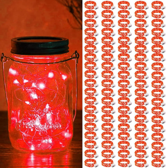 ZGWJ 100 Pack Fairy Lights Battery Operated, 7ft 20 Mini LED Fairy String Lights Silver Wire 3 Modes for DIY, Parties, Wedding, Bedroom, Halloween Christmas Decoration Red