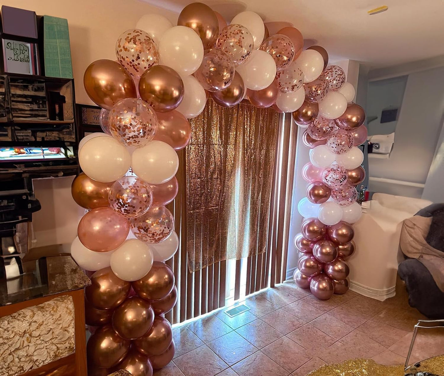 Rose Gold Balloons Arch Kit, 140Pcs Metallic Rose Gold White Balloon 18 12 10 5 Inch Different Size Balloons Garland Kit for Birthday Party Bridal Shower Wedding Girls Engagement Decorations