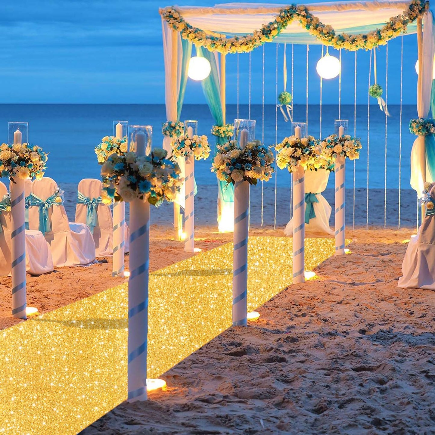 FUHSY Aisle Runner Gold Wedding Aisle Runners 4FT x 20FT Glitter Sequin Runner Rug Sparkly Party Carpet Wedding Floor Runners for Prom Decorations Indoor Outdoor