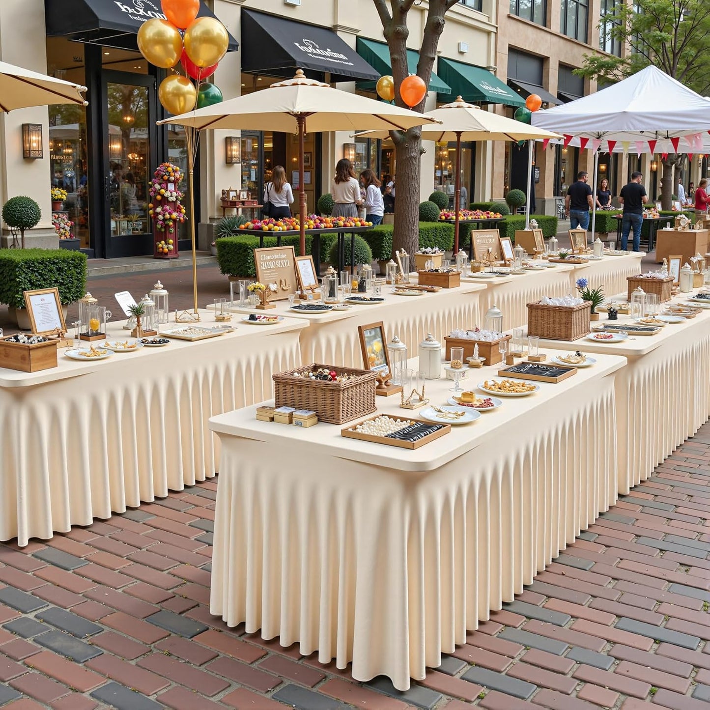 2 Packs Light Champagne Table Clothes for 6 Foot Rectangle Tables, One-Piece Wrinkle Resistant Stretch Spandex Table Covers with Skirt for Event Banquet Wedding Birthday Party