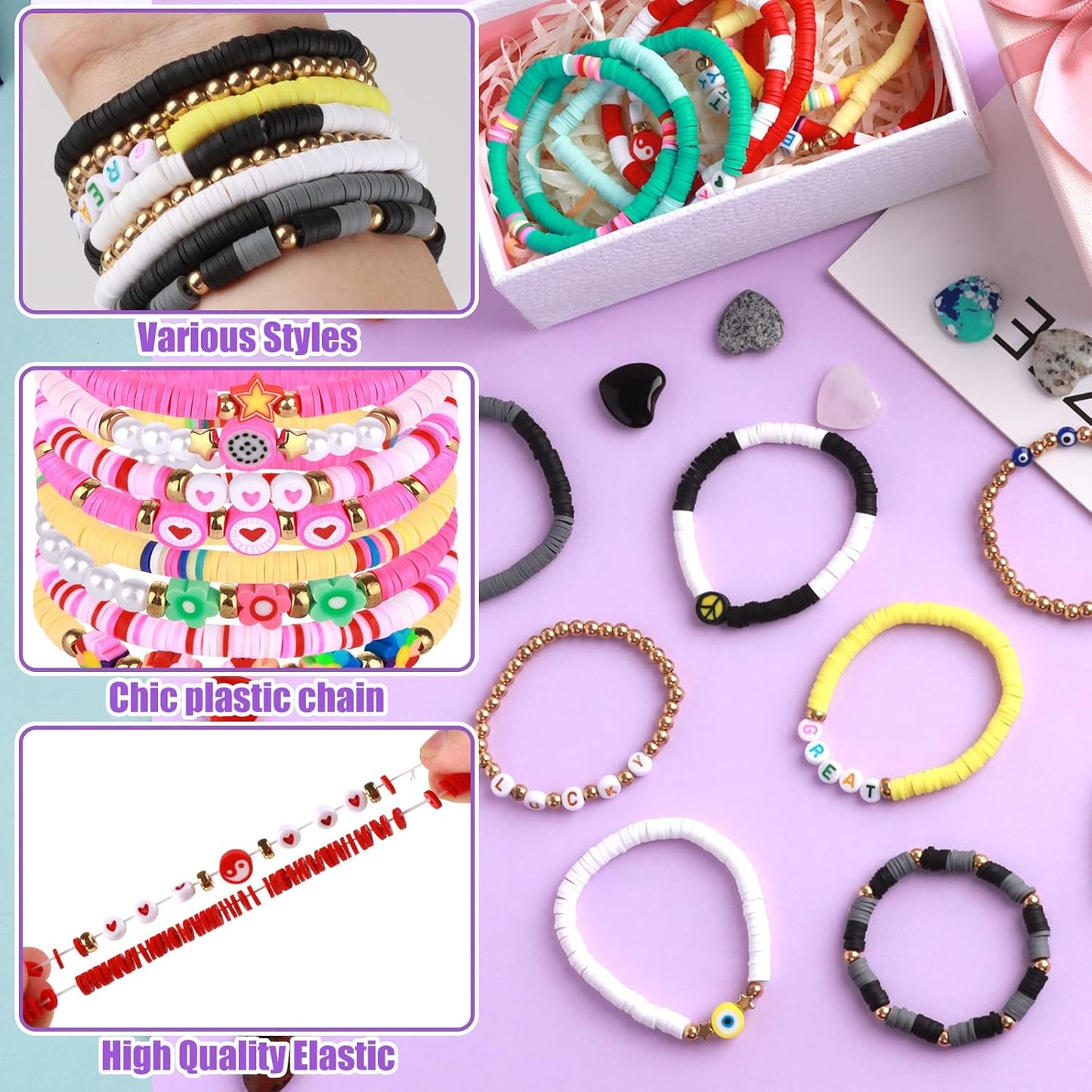 Draupnir Friendship Bracelets Heishi Surfer Clay Bead Bracelets Set Stackable Beaded Preppy Jewelry Bracelets Friendship Boho Y2K Bracelets for Women Teen Girls Party Favors