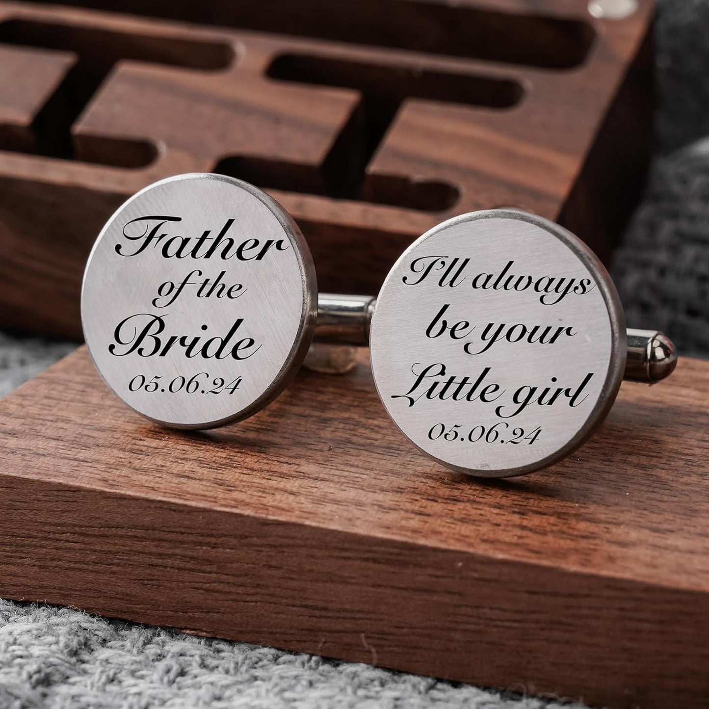 MUEEU Father of the Bride Cufflink Engraved I Will Always Be Your Little Girl Dad Father Tie Bar