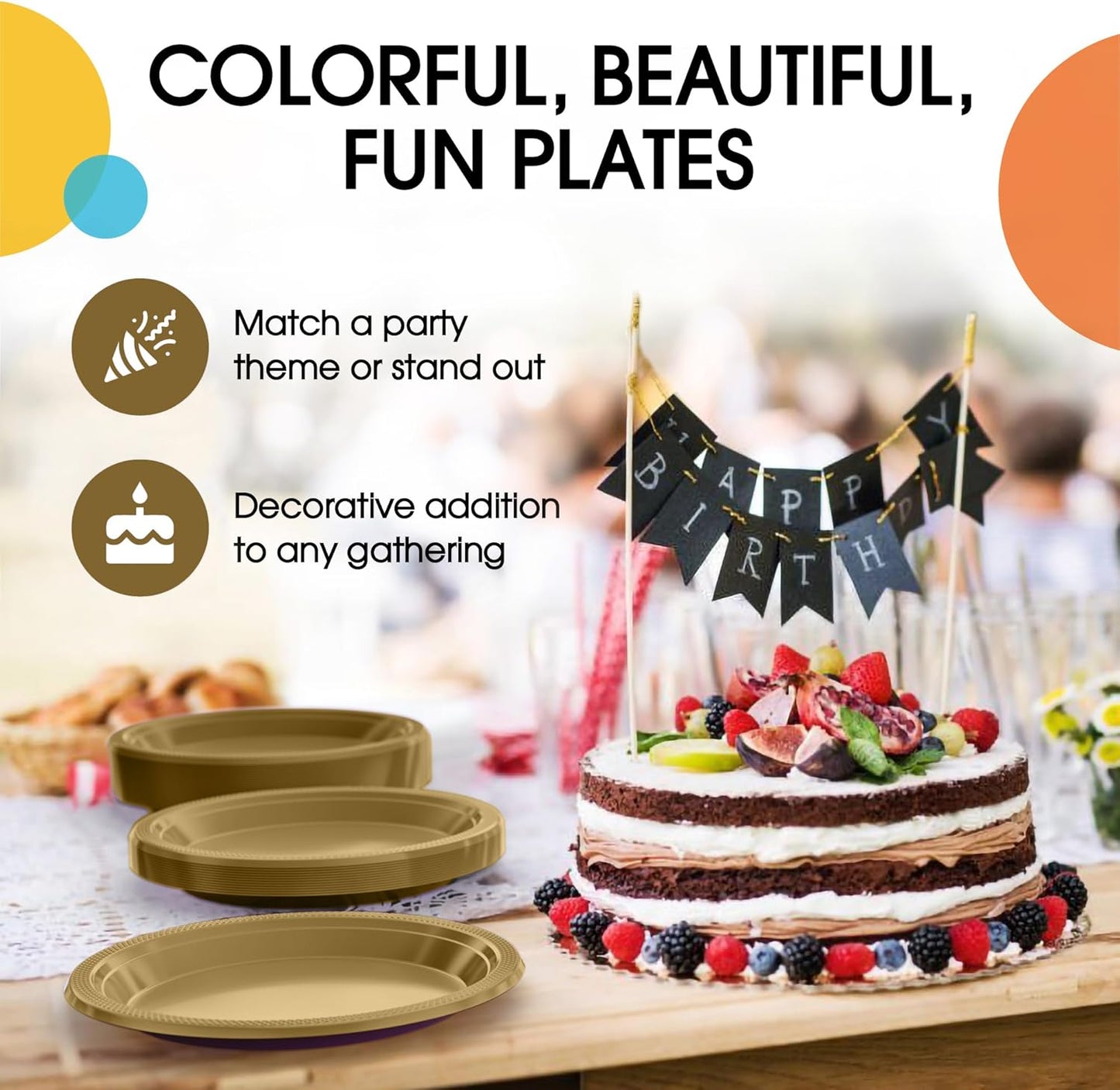 Exquisite Party Solids Gold Plastic Plates For Party 10" Gold Disposable Plates Heavy Duty 100 Pcs Plastic Dinnerware Sets Heavy Duty 350 GSM Disposable Dinnerware Set