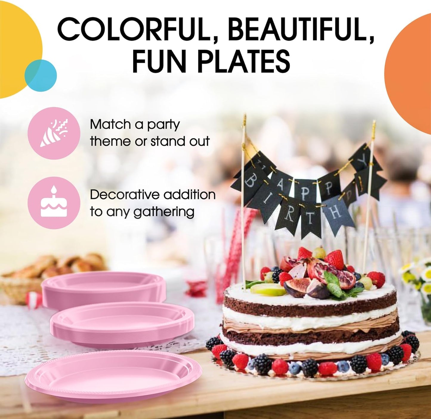 Exquisite Party Solids Pink Plastic Plates For Party 7" Pink Disposable Plates Heavy Duty 100 Pcs Plastic Dinnerware Sets Heavy Duty 350 GSM Disposable Dinnerware Set