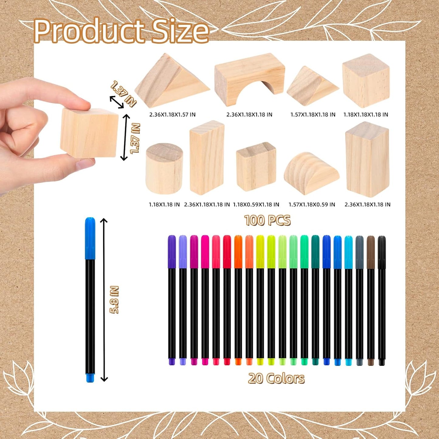 141 Pcs Baby Shower Game Sign Set Includes Decorative Square Signs 100 DIY Blank Wooden Blocks 20 Paint Markers(Kraft)