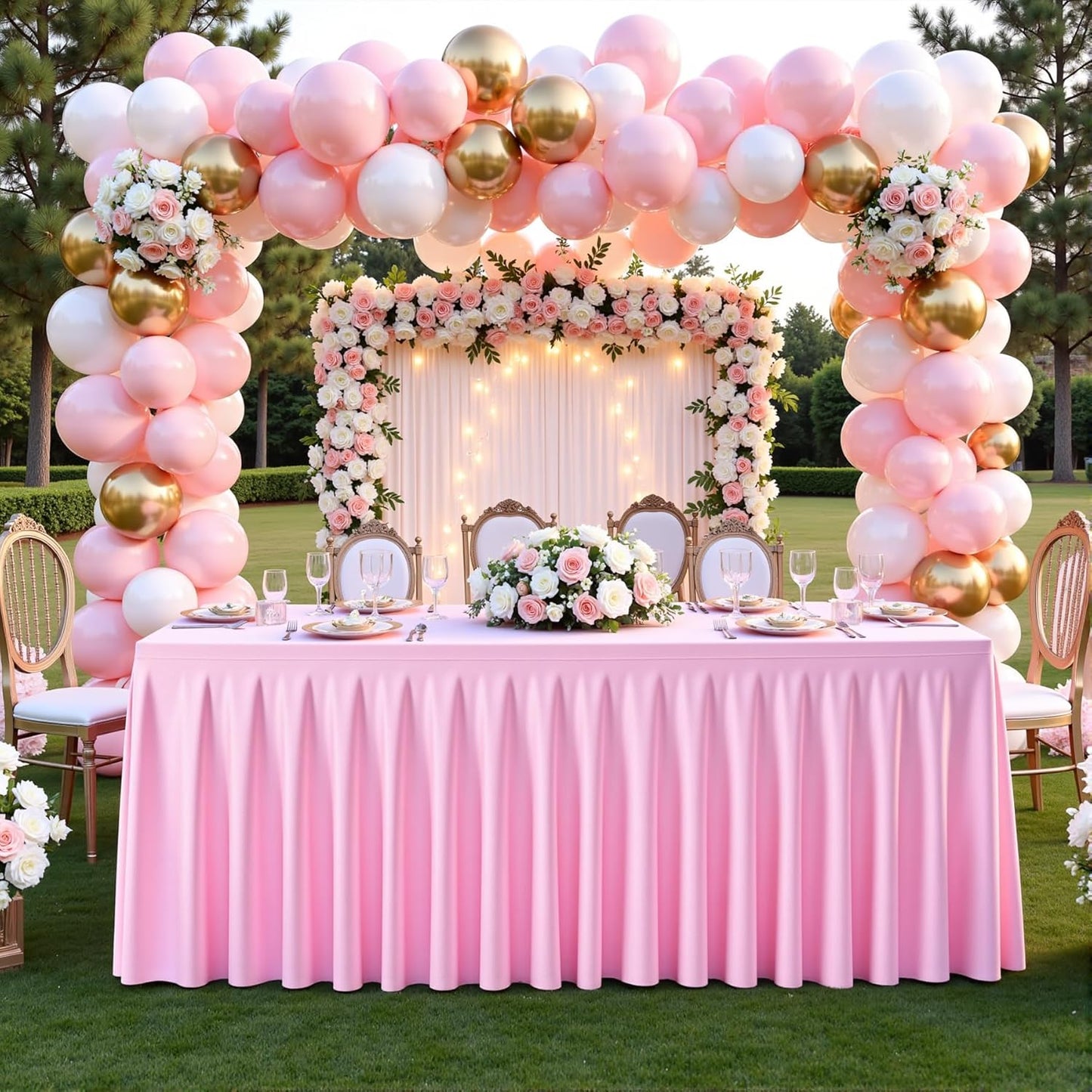 6 Pack Pink Rectangle Tablecloth 8 FT Stretch Spandex Fitted Table Cloth for 8 Foot Rectangle Tables Banquet Tablecloths Wrinkle Free Table Cover Skirt Ruffle Tablecloth for Party Wedding Birthday