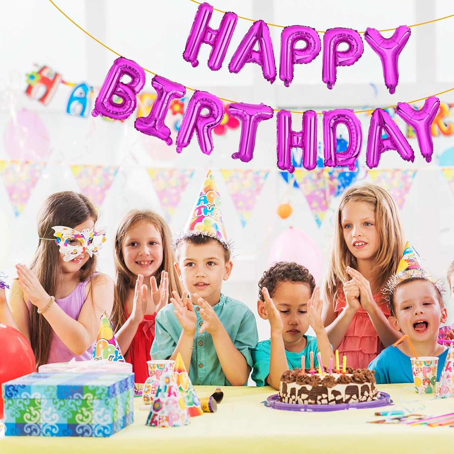 LIOZEOKUN Happy Birthday Balloon Letters 16 inch Mylar Foil Birthday Balloons Banner Sign for Birthday Party Decorations Supplies (Hot pink)