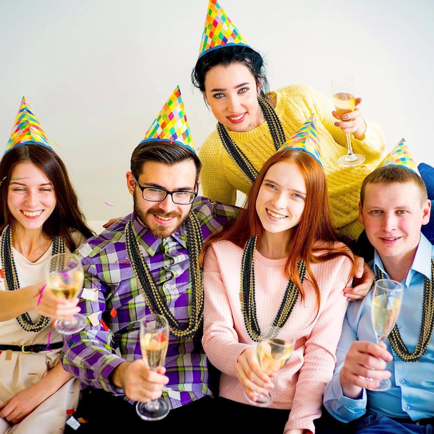 200 PCS Beaded Necklace, 33" Mardi Gras Beads, Black Gold New Year Party Supplies, Mardi Gras Accessories, Bead Necklace Parade Throws Bulk for Festival Event Christmas Pirate Party Supplies