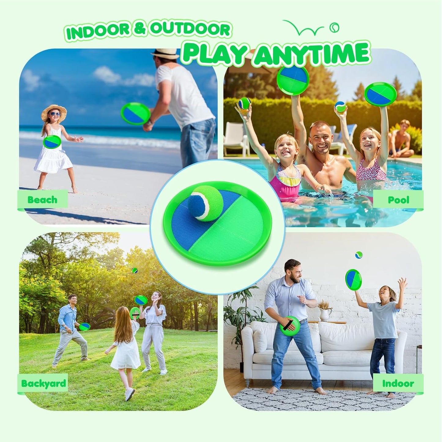 Toss and Catch Ball Set Upgraded - Kids Toys Outdoor Games for Whole Family - Water-Resistant Great for Beach Pool Yard Games - Classic Gift for Boys Girls 3 4 5 6 7 8 9 10 11 12+ Years Old