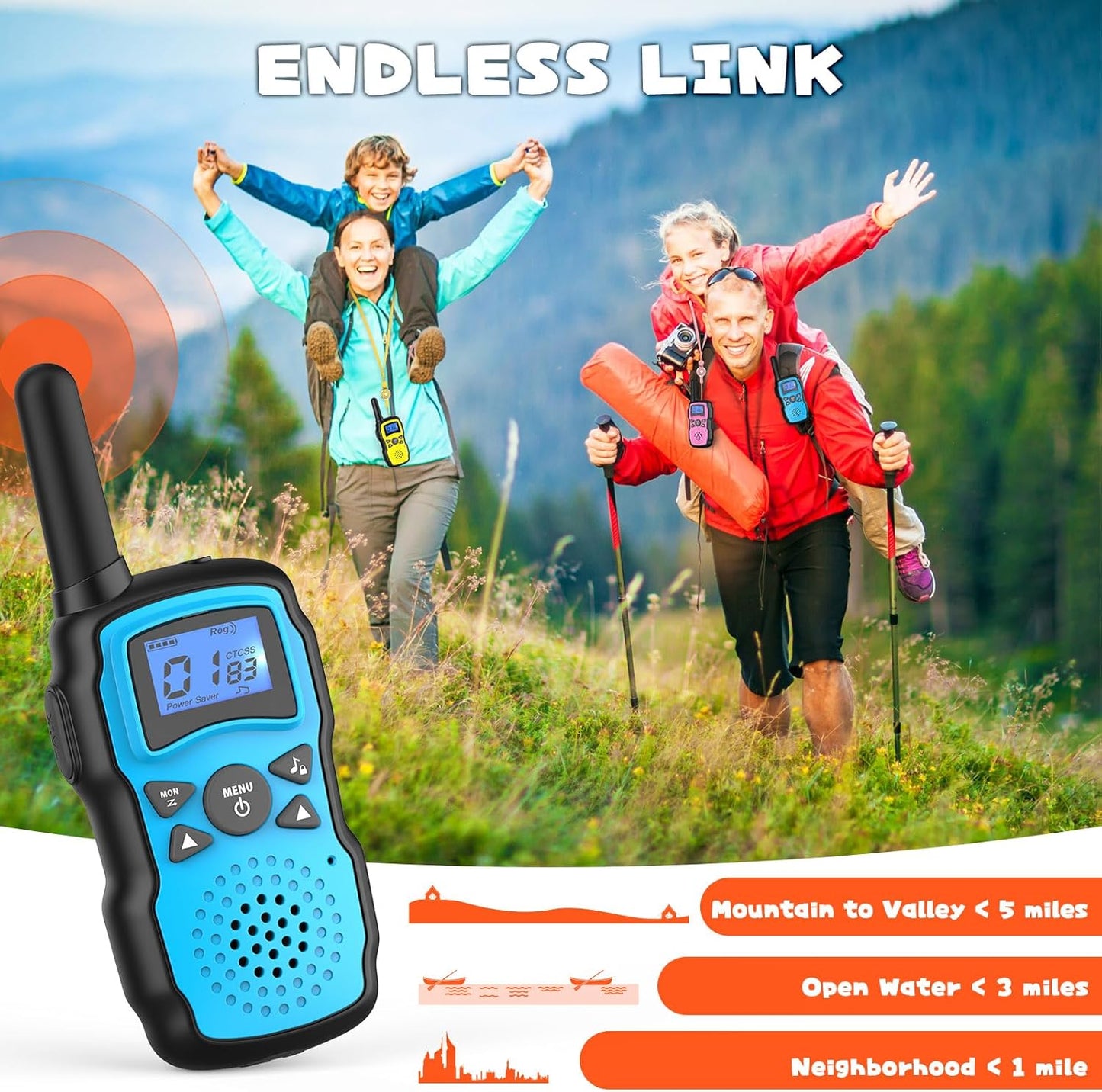 Wishouse Walkie Talkies for Kids Adult Long Range Rechargeable 3 Pack,Boy Wearable Walky Talky Set 2 Way Radio with USB Charger Battery,Camping Games Toy Birthday Xmas Gift for Girl Children Family