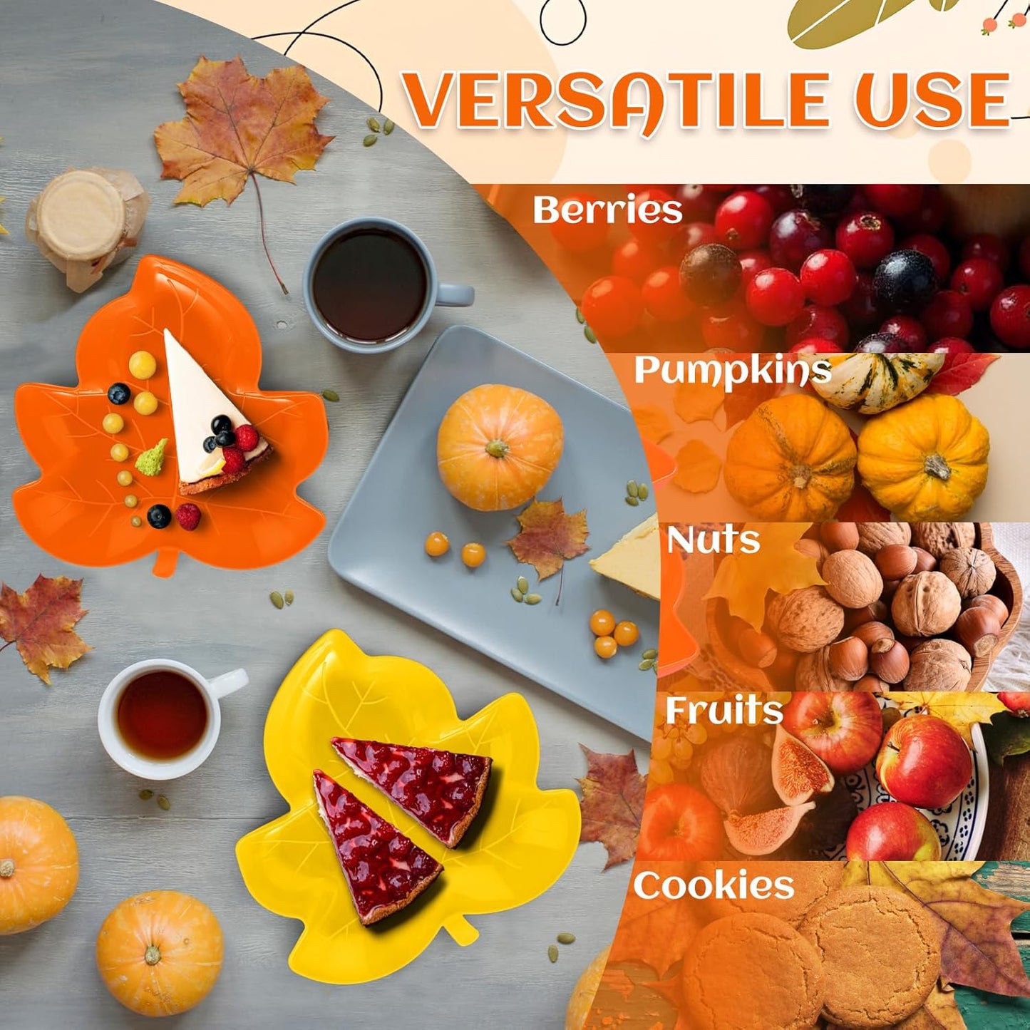 Honeydak 12 Pcs Thanksgiving Plates Fall Snack Dessert Dishes Thanksgiving Maple Leaves Shape Plates Yellow Orange Dishes Candy Fruit Plastic Bowls for Autumn Harvest Party Supplies