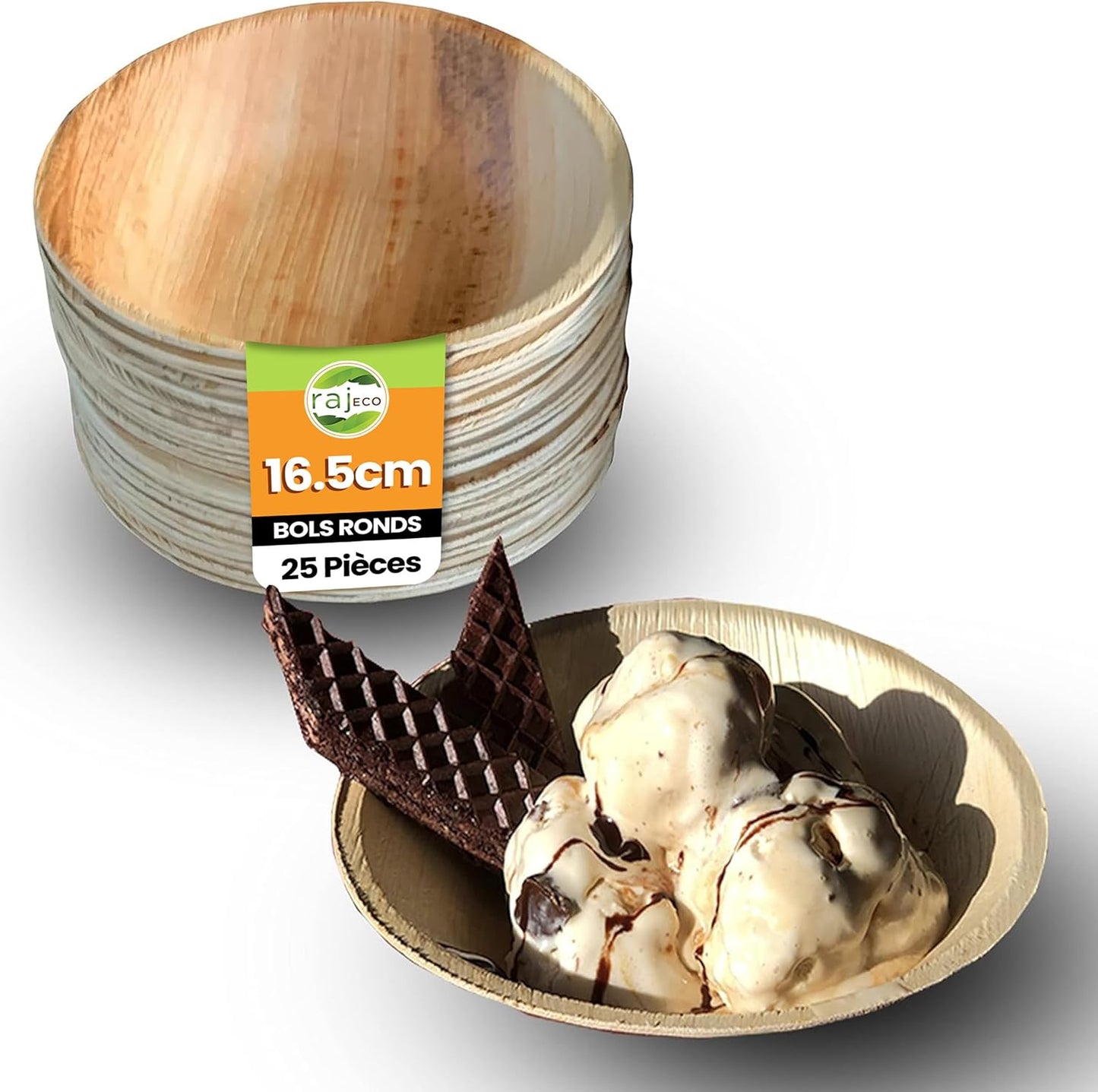 Raj Disposable Palm Leaf Bowls (25 Count, 6.5" Bowls) Strong Bowl Like Bamboo Party Bowl - Decorative Compostable Tableware for Lunch, Dinner, Camping, Outdoor, BBQ, Picnic, Parties