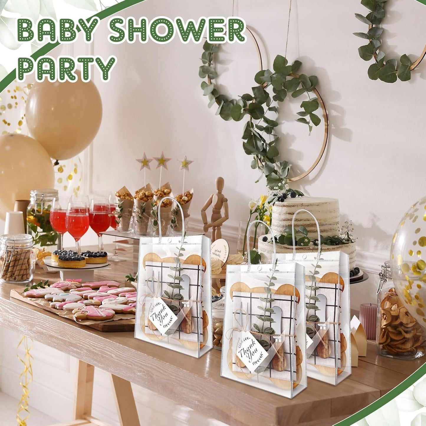 43 Pcs Baby Shower Game Prizes for Winners 6 Sets Baby Shower Prizes Wedding Bridal Favor with Bamboo Bear Shape Cheese Board Oak Cutlery Placemats Artificial Eucalyptus Stems Tags Bags