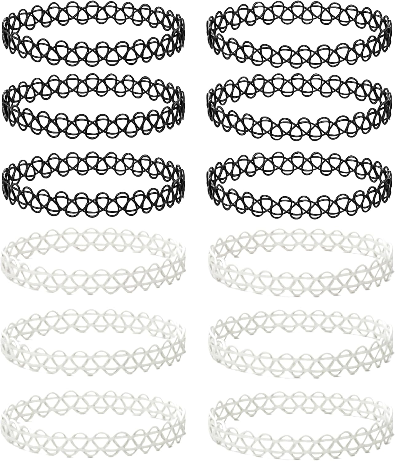 BodyJ4You 12PC Tattoo Choker Necklace - 90s Accessories 2000s Jewelry Y2K Fashion Vintage Trendy - Rainbow Goth Black Pink Green Blue White - Adjustable Stretchy Elastic Necklace Summer Vacation Set