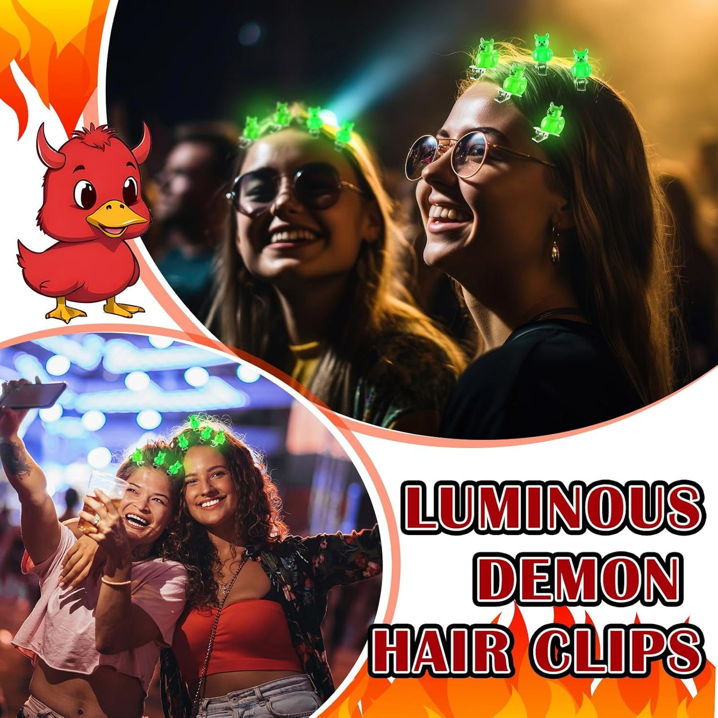 30 Pcs Mini Glow Hair Clips Girls Rave Hair Clips for Women Christmas Music Festival Holiday Party Supplies (Devil Duck)