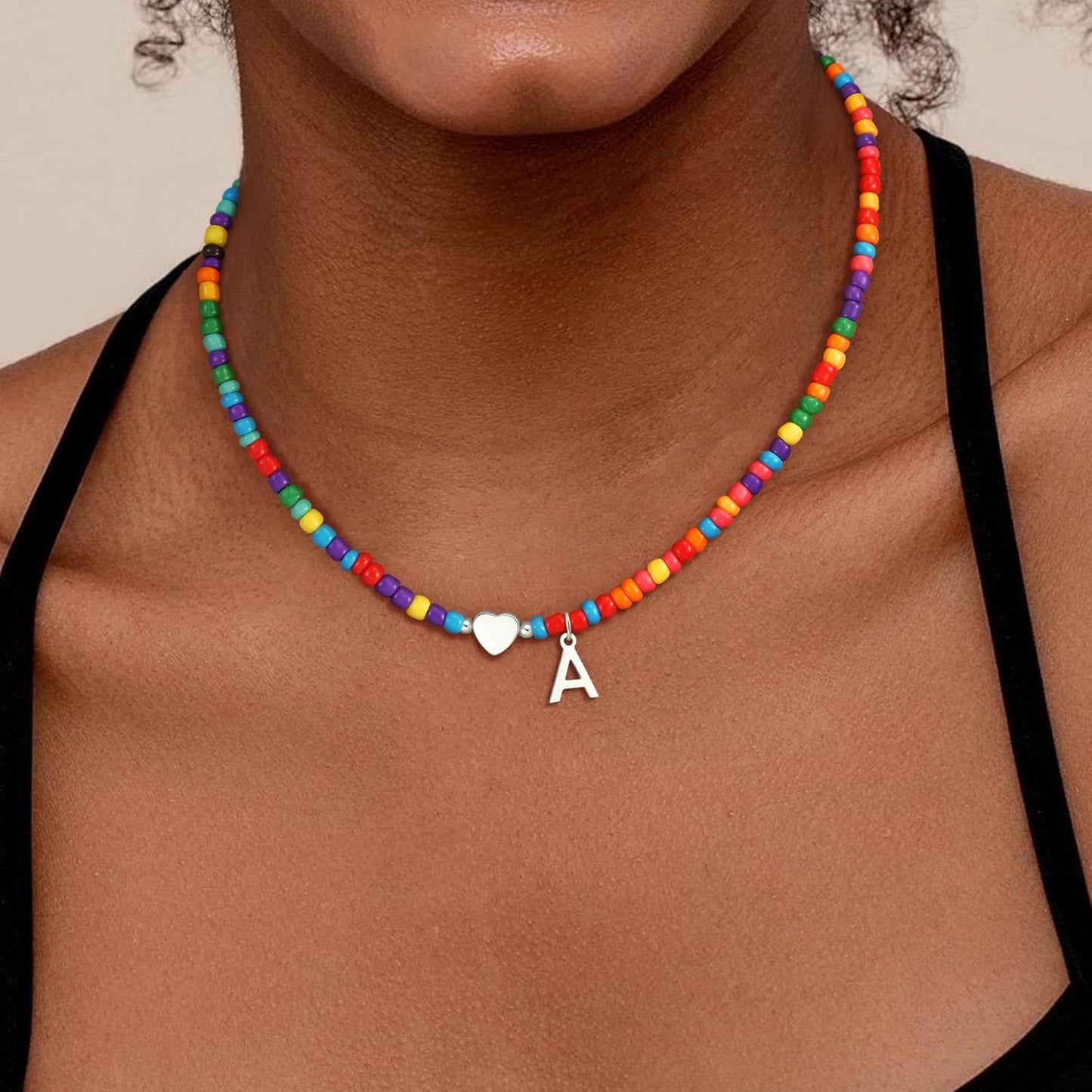 Christmas Gifts for Grandkids Teens Girls - Colorful Beaded Initial Necklace Teen Girl Gifts Trendy Stuff Dainty Letter Choker Necklace Stocking Stuffers for Teen Girls Women Jewelry