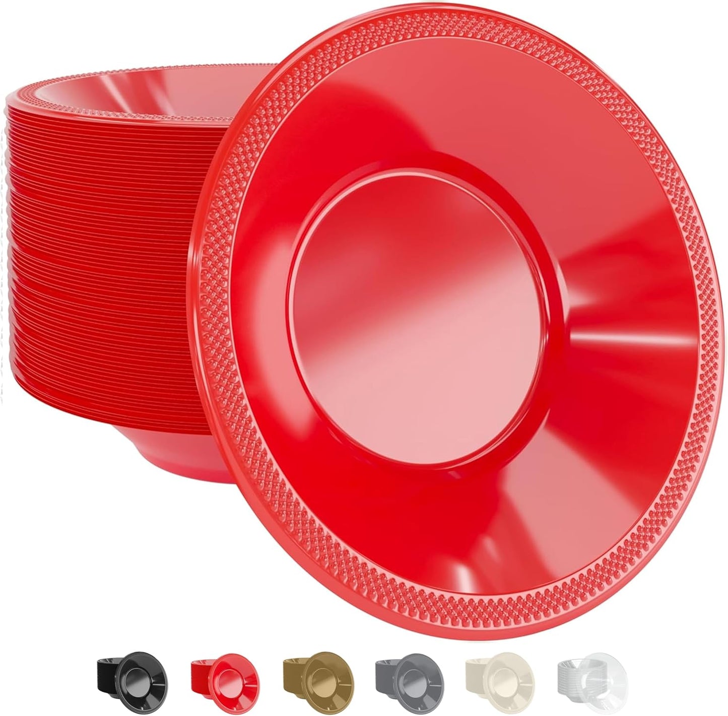 12 Oz Red Plastic Bowls Disposable Bowls for Hot Food Soup 50 Pcs - For Soup, Salad, Cereal, Desserts & Party Supplies