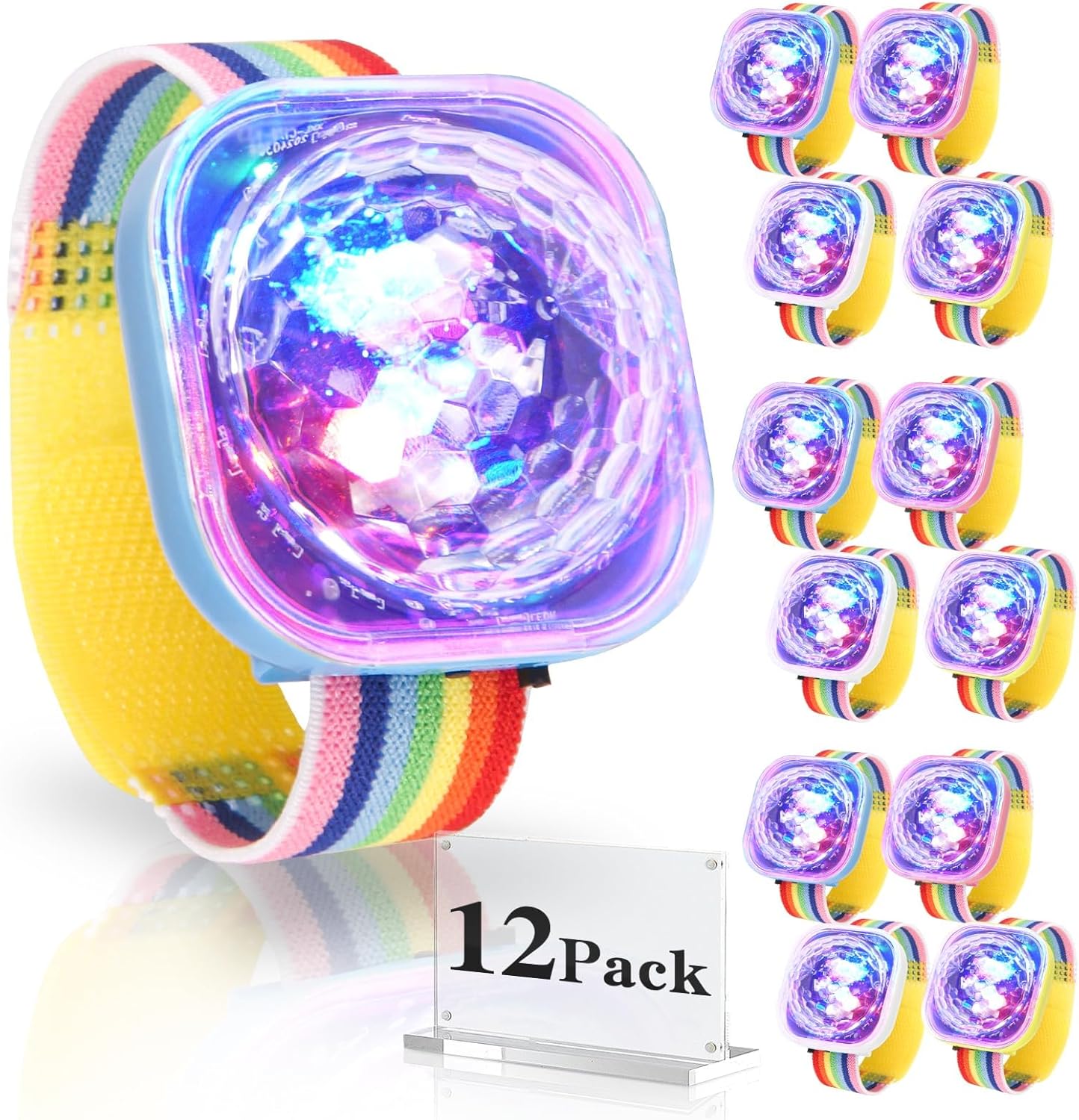LED Party Favor Bands【12-Pack】- Sound-Activated Rechargeable Glow Light Up Accessories with 5 Flash Modes for Event Bags, Holiday Gifts, Party Supplies, and Celebration Giveaways