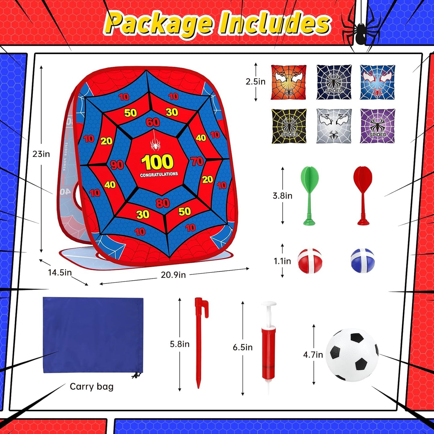 Spider Bean Bag Toss Game for Kids: 4-in-1 Cornhole Board Indoor Outdoor Toys for Kids Boys Girls 3 4 5 6 7 8 Year Old Birthday, Outside Activity Beach Backyard Lawn Family Party Game