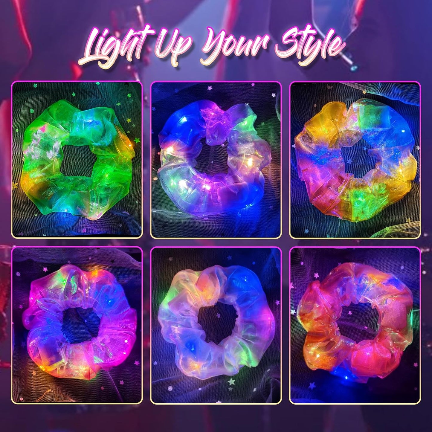6 Pcs LED Scrunchies for Women, Colorful Mermaid Scrunchy, Light Up Scrunchies for Girls, 3 Light Modes, Glow in the Dark Hair Accessories