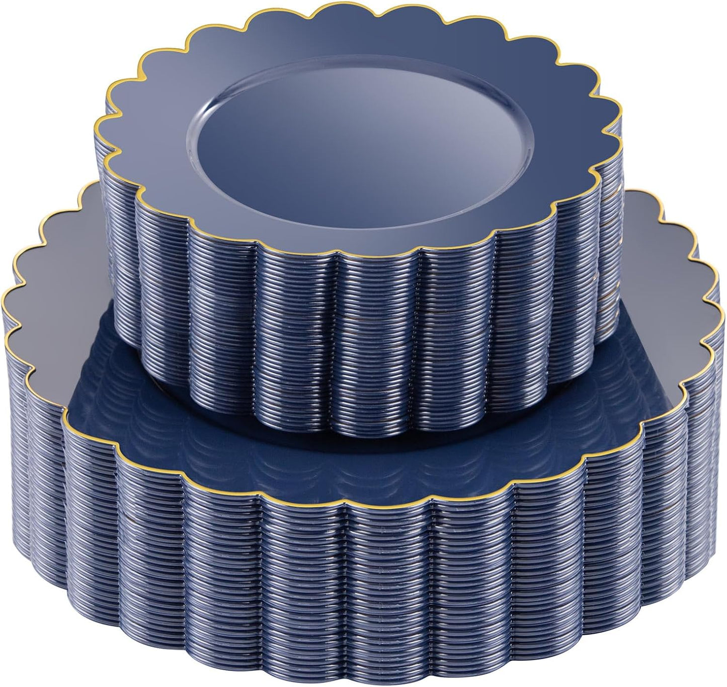 LIYH 60 Pcs Navy Blue Plastic Scalloped Plates with Gold Rim, Dark Blue Disposable Plates for Party Included 30 Dinner Plate 10.25 Inch,30 Dessert Plate 7.5 Inch Elegant Dishes Tableware