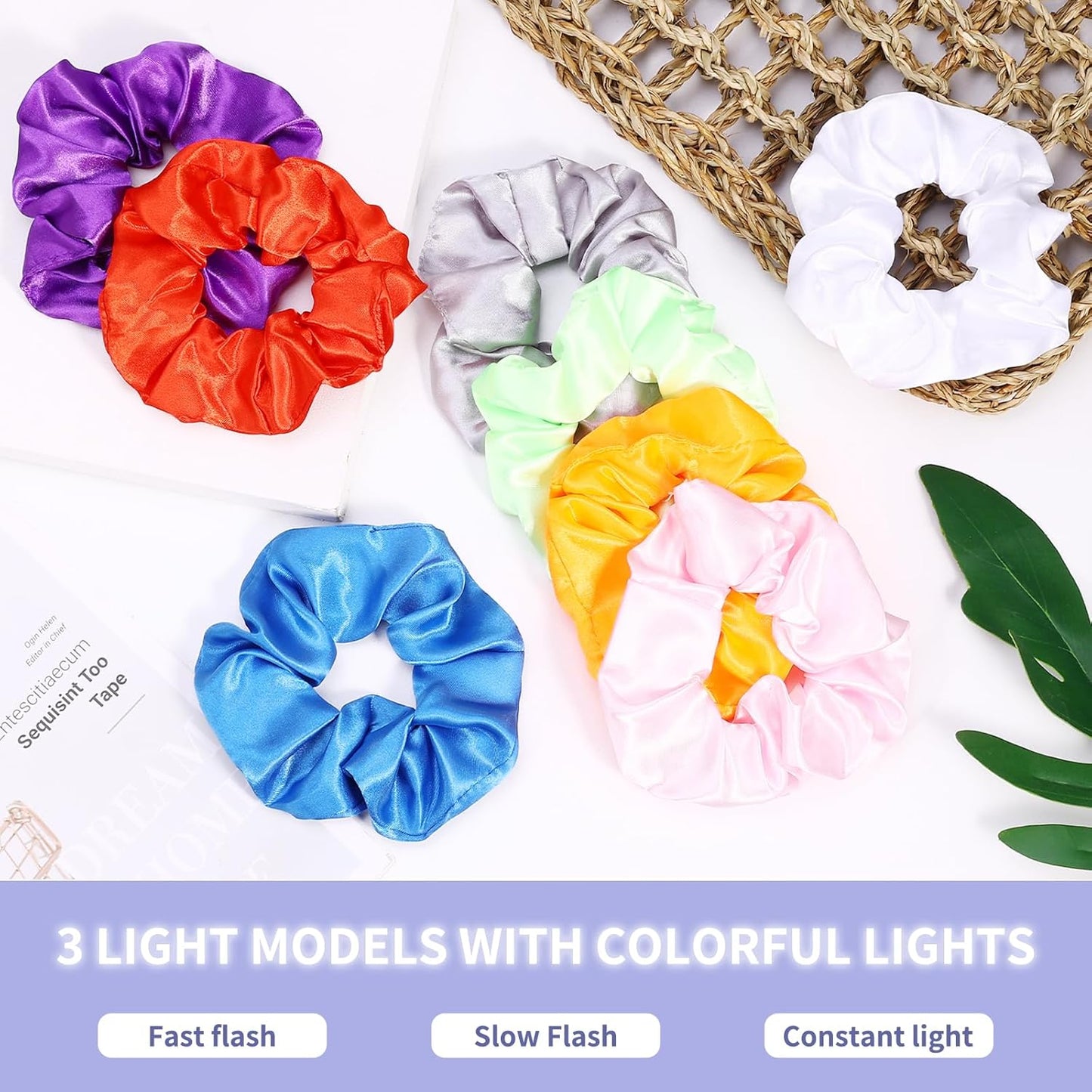 36Pcs Light Up Scrunchies, LED Hair Scrunchies for Women Girls Neon Colorful Hair Tie 3 Light Modes Glow in the Dark Hair Accessories for Rave Slumber Birthday Halloween Christmas Light Up Party Favor
