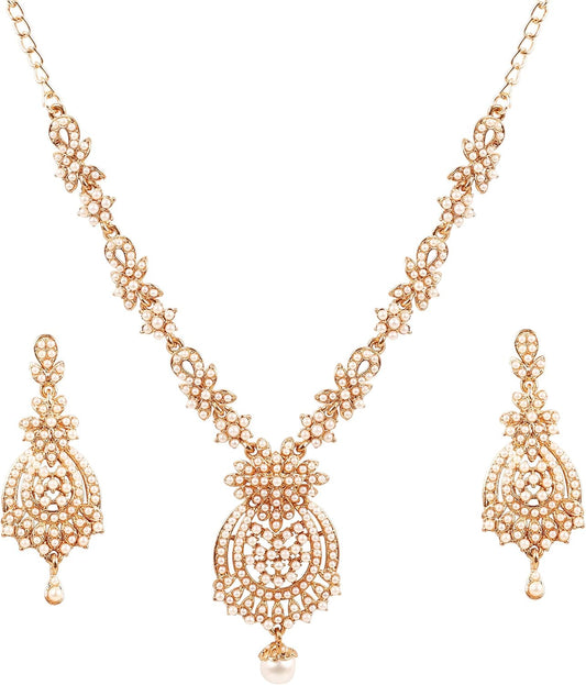 Touchstone Indian jewelry sets for women maang tikka wedding guest gold necklace bollywood jewellery set pageant elegant prom bride accessories western crystal chunky rhinestone necklaces