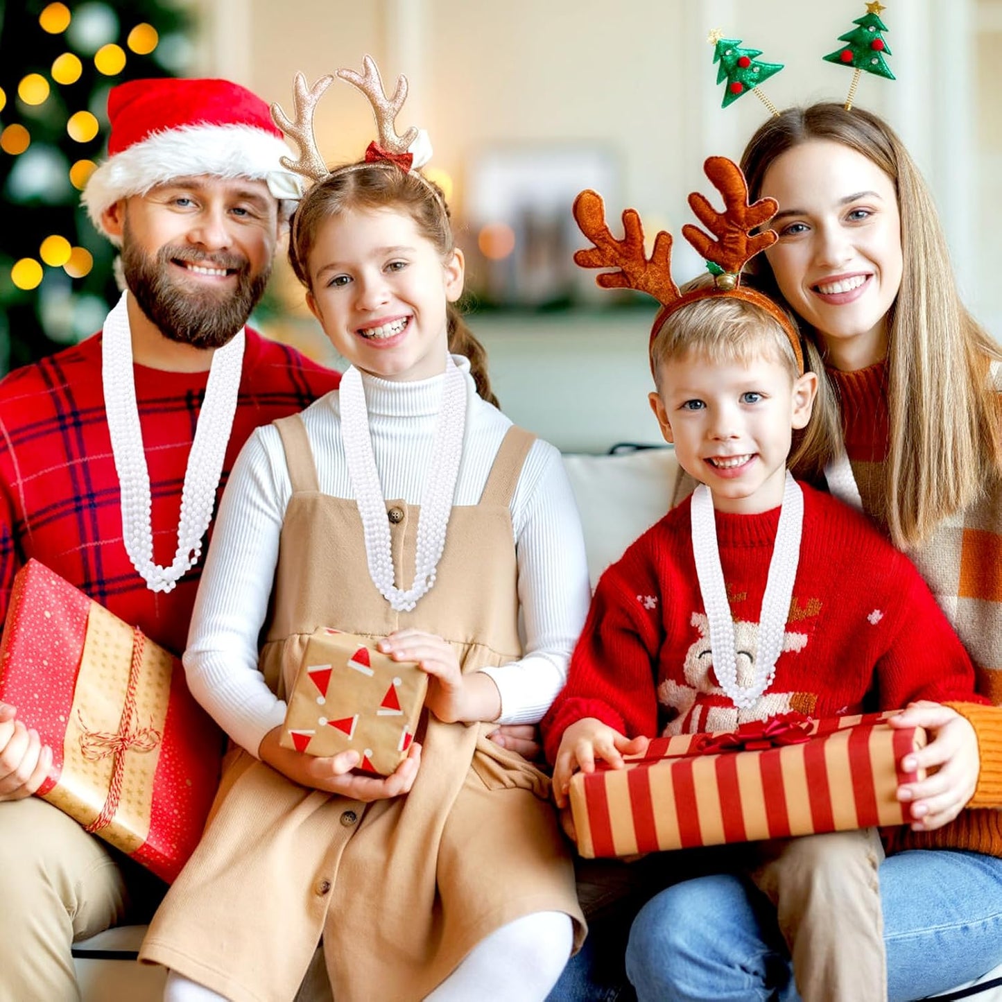 48 Pack Mardi Gras Beads Necklaces, 33 Inch Plastic Beads for Party Favors, Festival Decorations, Parade Throws, Christmas, St. Patrick's Day Celebrations