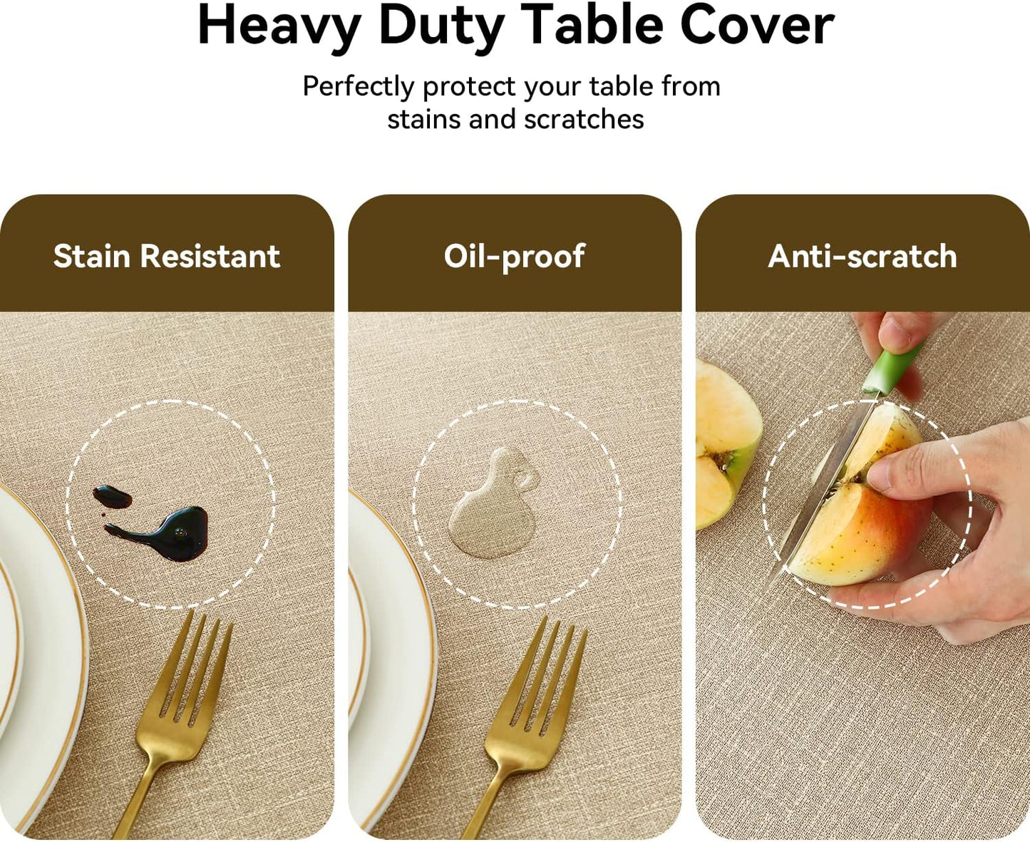 Romanstile 100% Waterproof PVC Tablecloth, Square Oil Spill Proof Stain Resistant Vinyl Table Cloth, Wipe Clean Plastic Table Covers for Kitchen/Dining/Parties - 54 x 54 Inch, Khaki