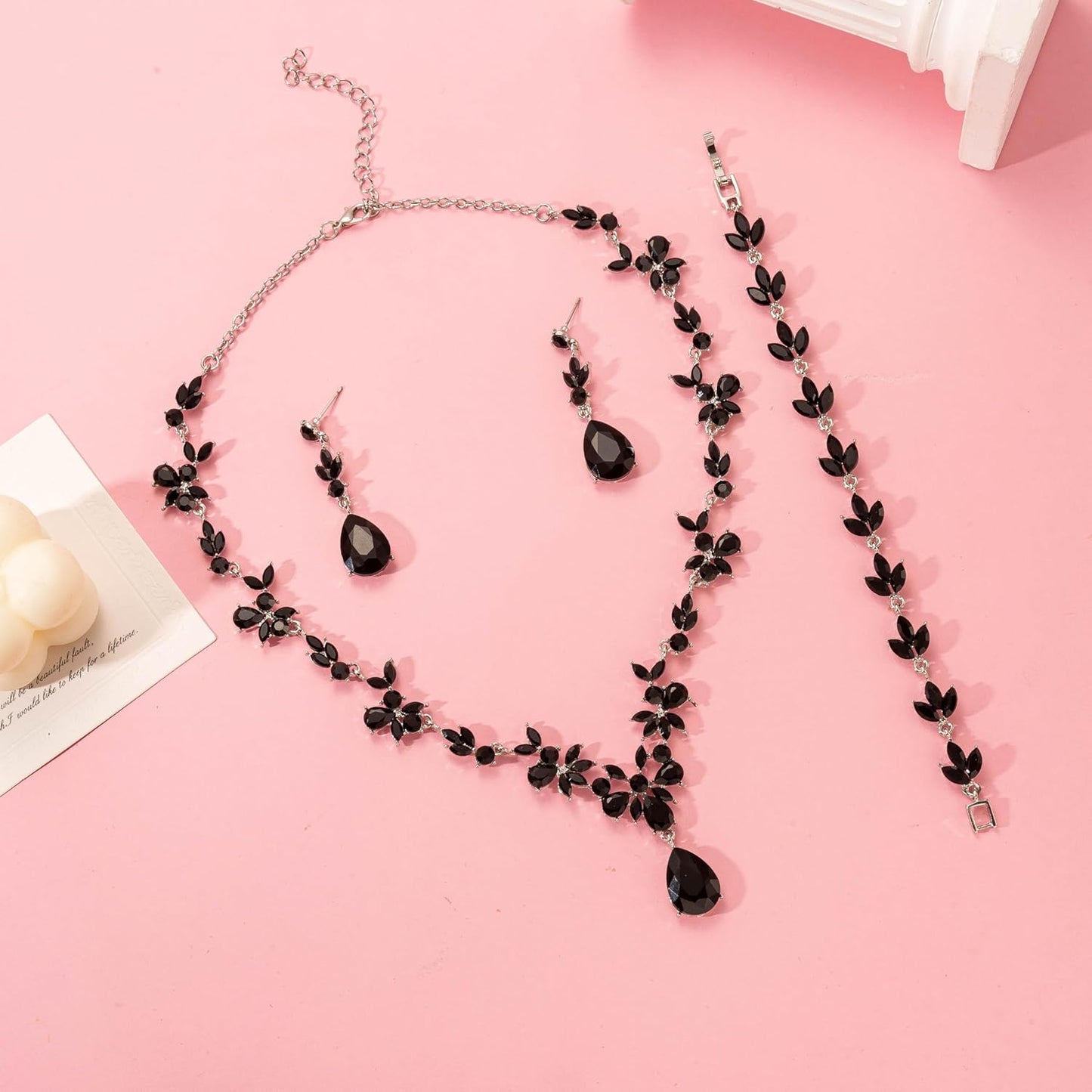 Bridal Wedding Elegant Floral Jewelry Set for Women/Brides/Bridesmaids Crystal Jewelry Set for Wedding Prom Party Bridal Crystal Necklace Earrings Bracelet Set