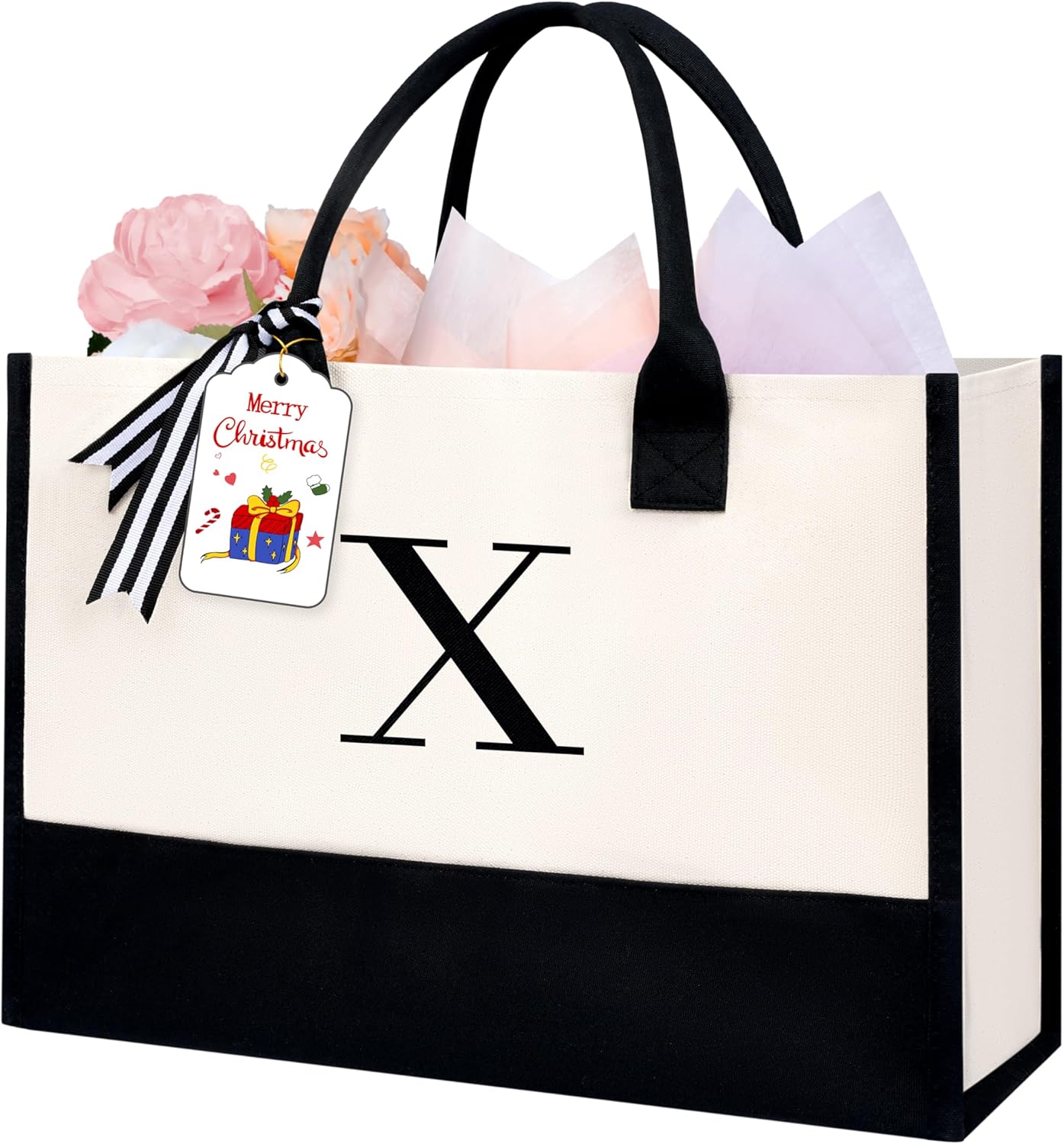 BAGAIL Initial Tote Bag, Personalized Birthday Gifts for Women, Teacher, Friends, Mom, Wedding, Monogrammed Beach Bag